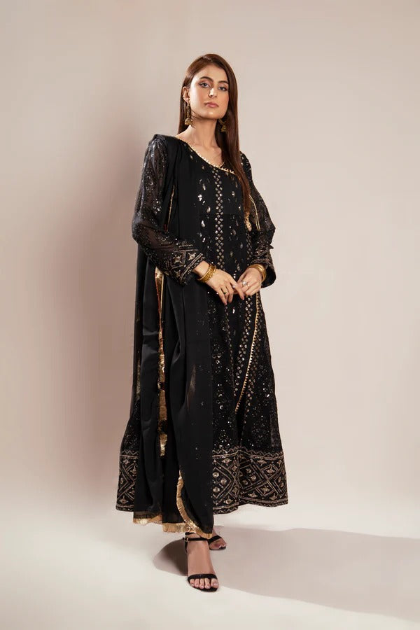 Black Chiffon Embroided Angrakha