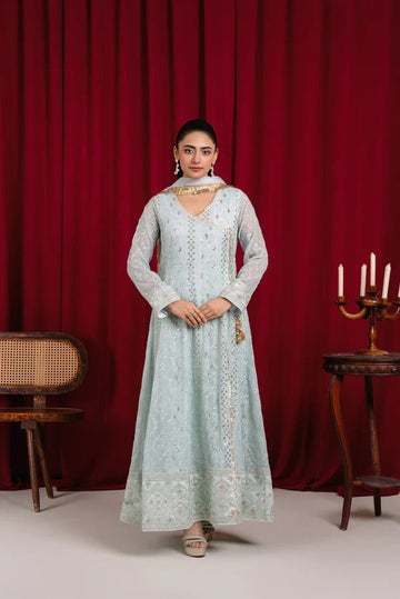 Ice Blue Chiffon Embroided Angrakha