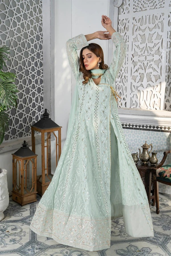 Aqua Embroided Angrakha