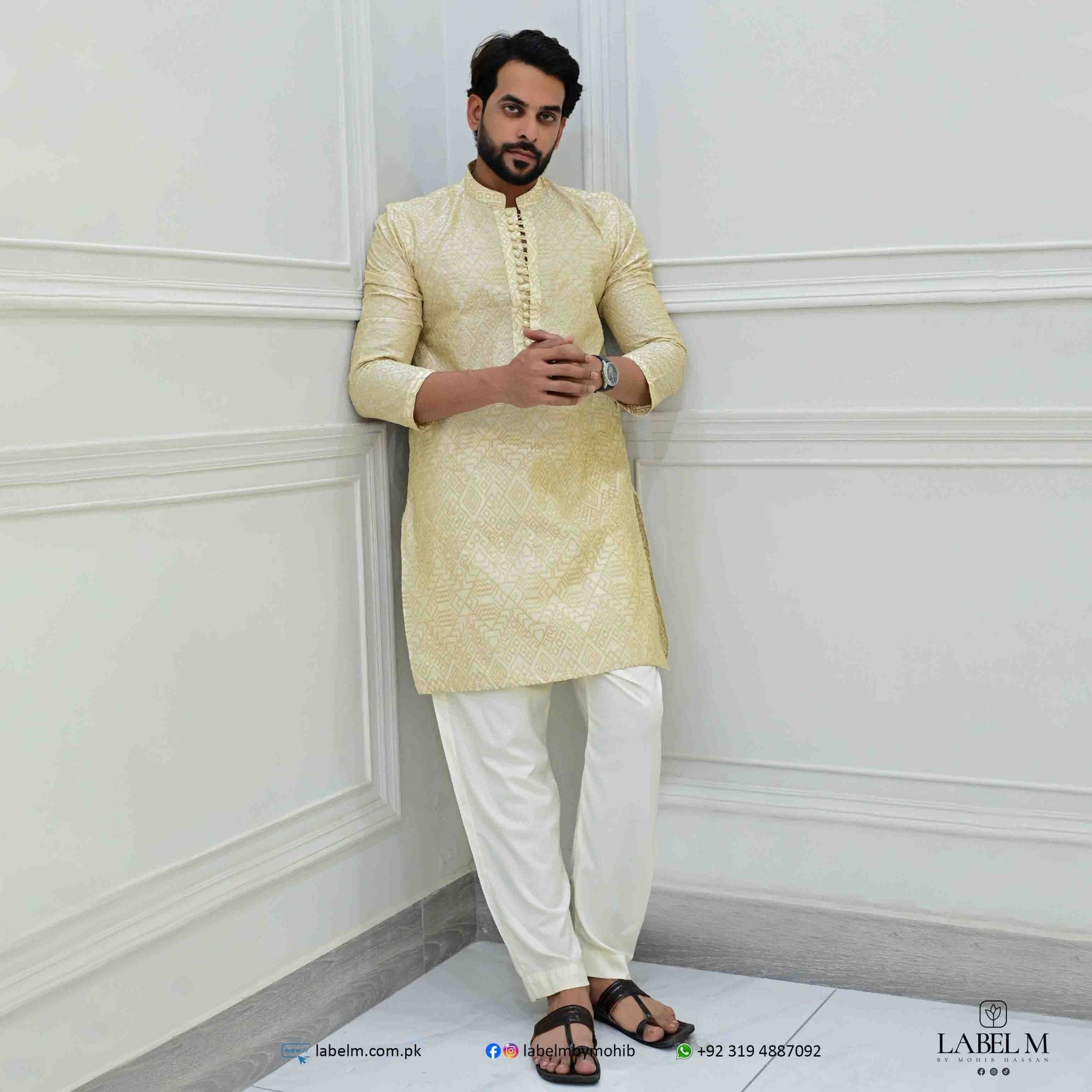 Fawn Raw Silk Embroidered Kurta