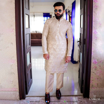 Light Fawn Embroidered Fabric Kurta