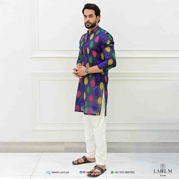 Navy Blue Multi Color Soft Cotton Kurta