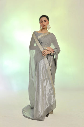 Silver Banarsi Saree