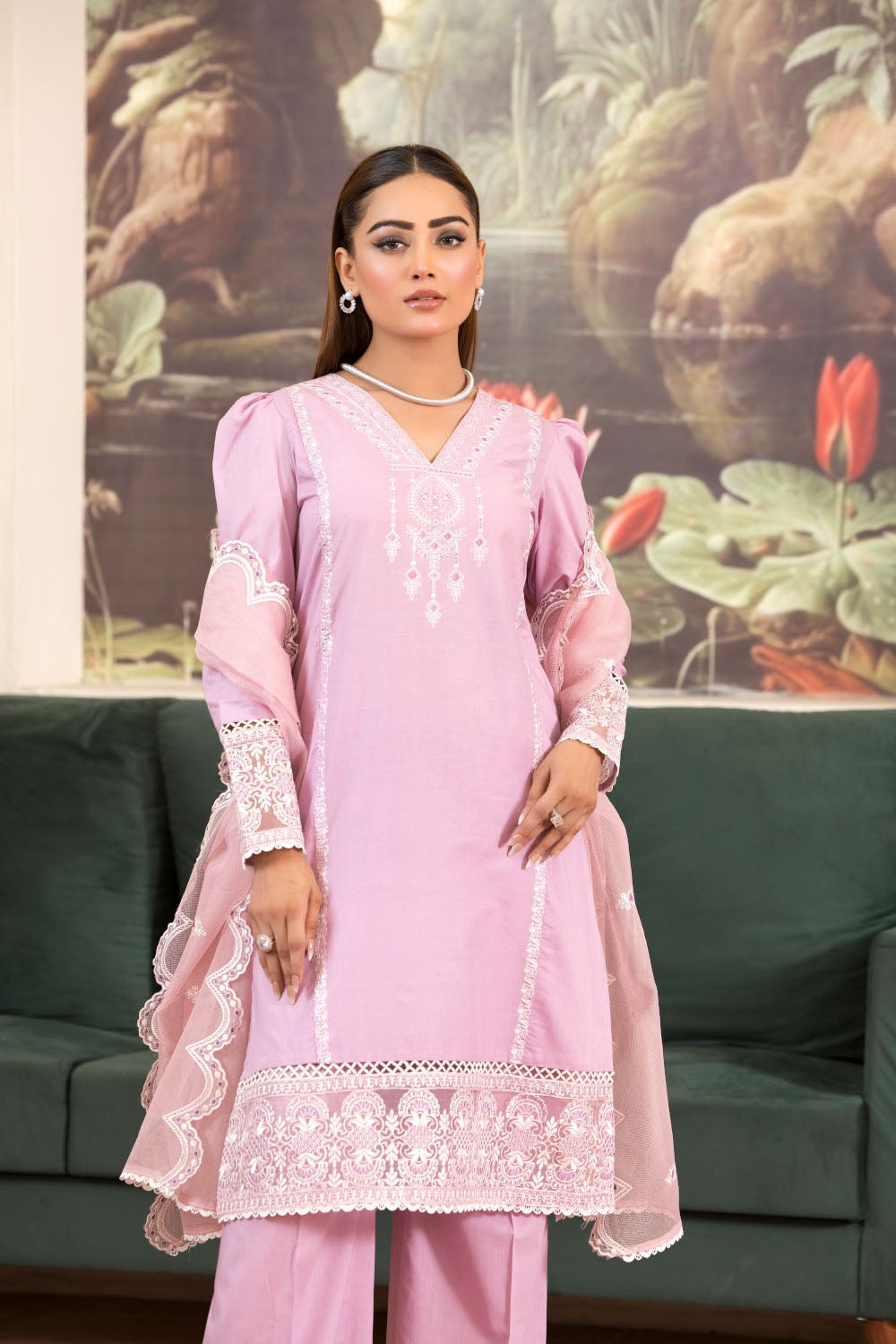 Embroidered Cotton Suit - 7074