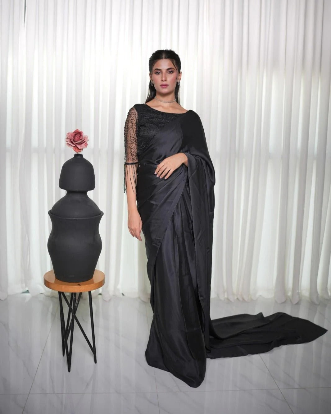 Black Cutdana Saree