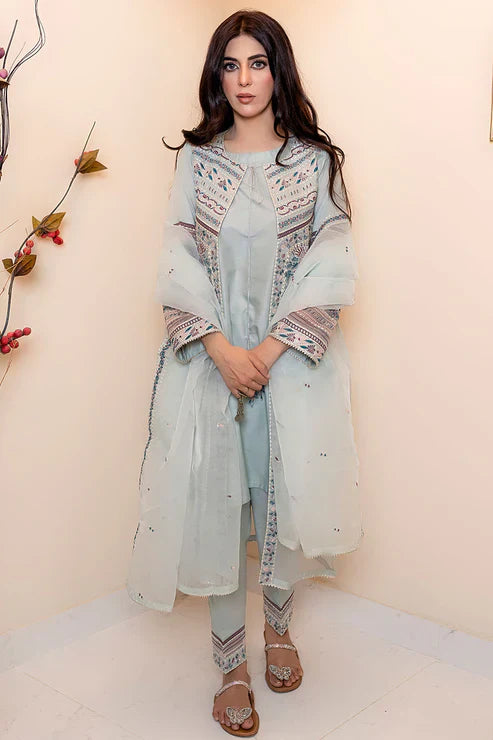 Embroidered Orangza Gown Suit- 2696