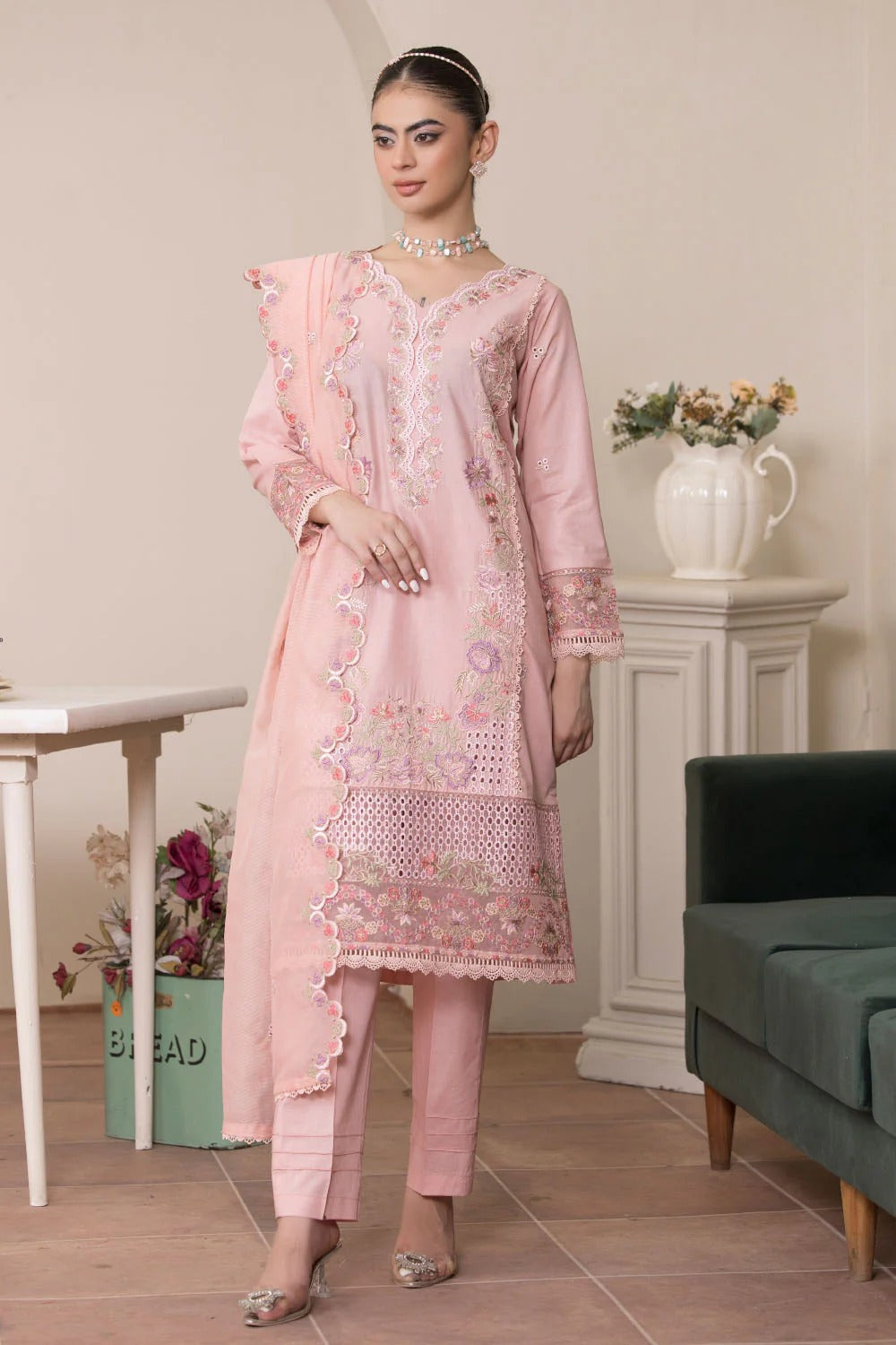 Embroidered Chicken Kari Suit - 2752